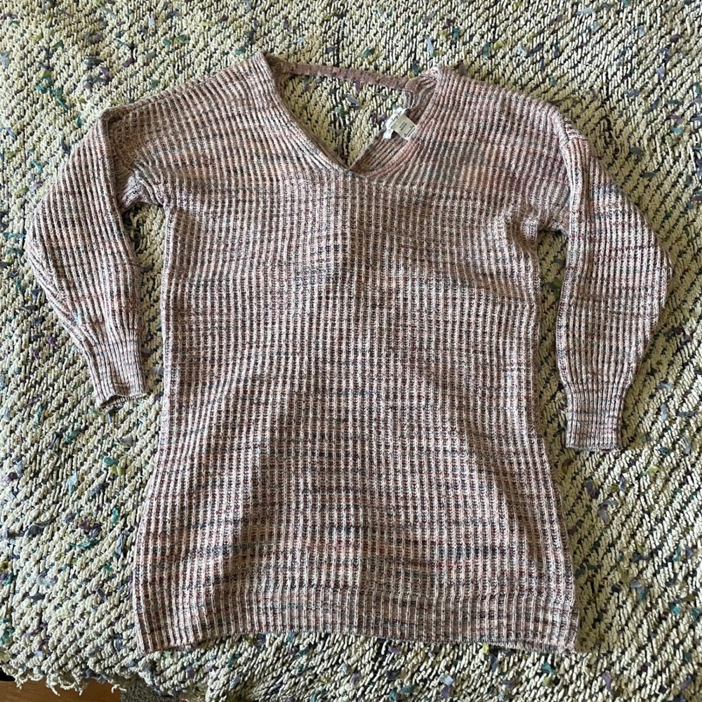 American Rag women's pink knit V-Neck Twist Back Pullover long Sweater large